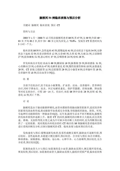 脑梗死86例临床表现与预后分析