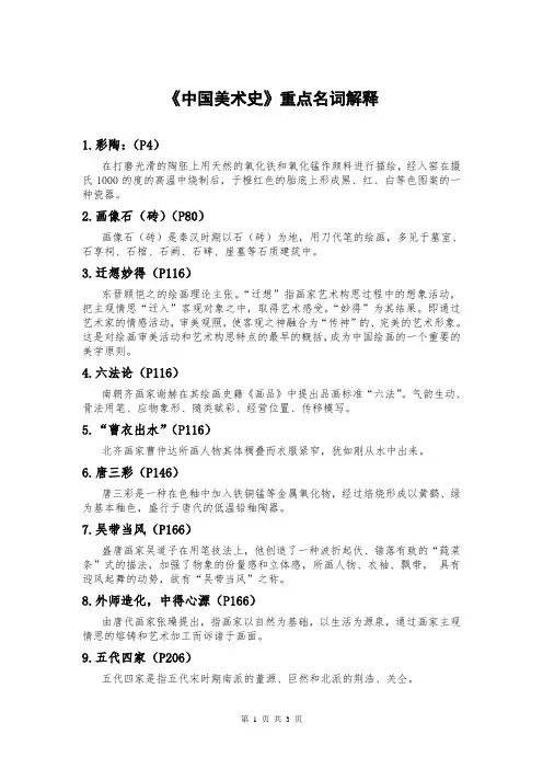 滨州学院《中国美术史》重点名词解释