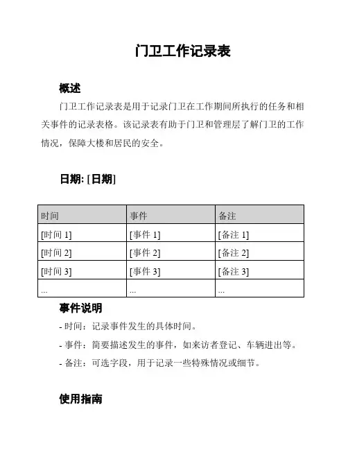 门卫工作记录表