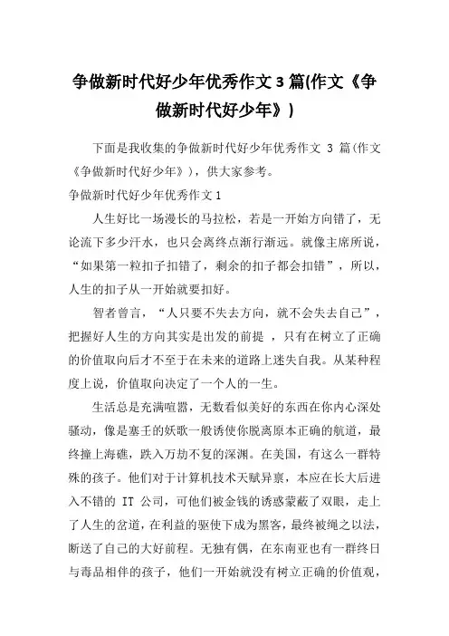 争做新时代好少年优秀作文3篇(作文《争做新时代好少年》)