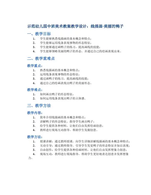 示范幼儿园中班美术教案教学设计：线描画-美丽的鸭子