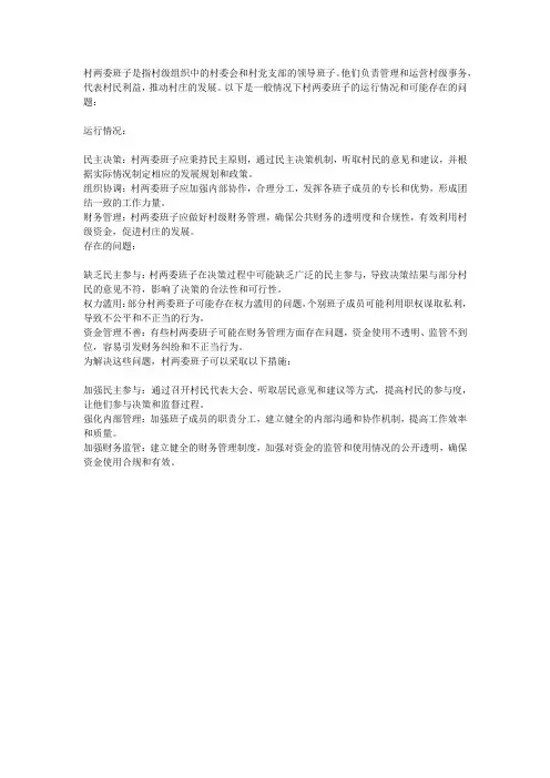 村两委班子运行情况和存在的问题