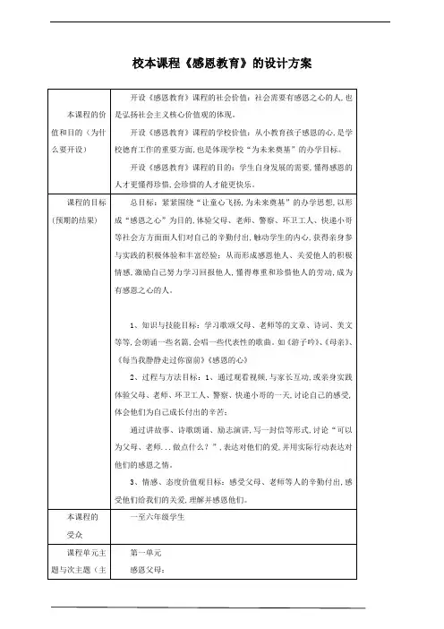 校本课程《感恩教育》课程设计