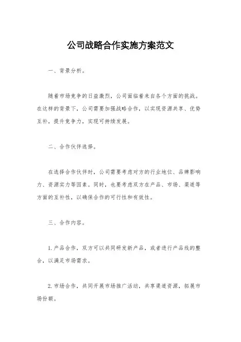 公司战略合作实施方案范文