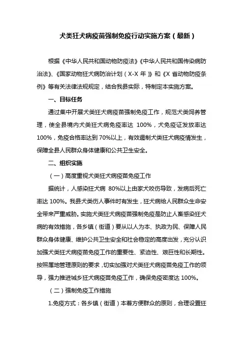 犬类狂犬病疫苗强制免疫行动实施方案(最新)