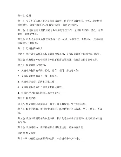 学校后勤总务库房管理制度