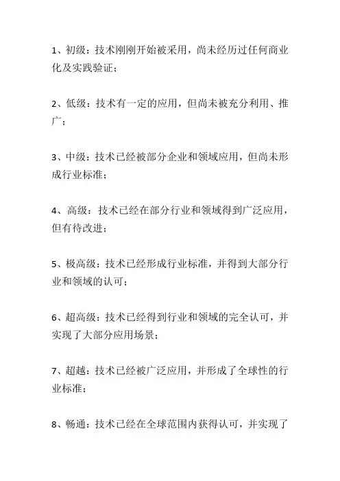 技术成熟度9个等级划分