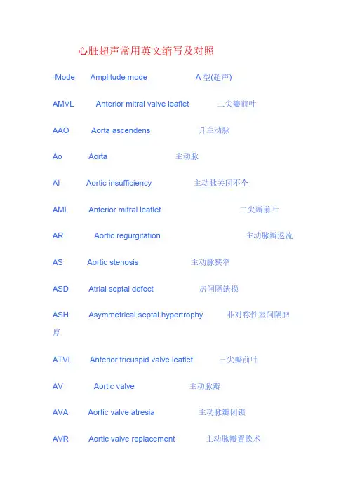 心脏超声经常使用英文缩写及对照