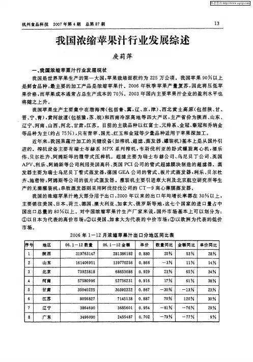 我国浓缩苹果汁行业发展综述