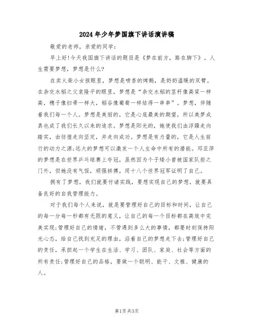 2024年少年梦国旗下讲话演讲稿(二篇)