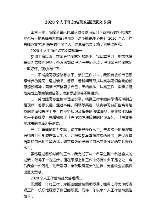 2020个人工作总结范文简短范文5篇