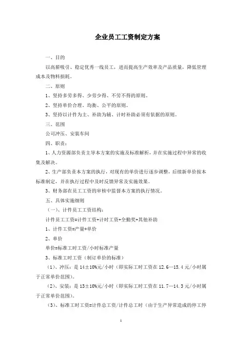 企业员工工资制定方案(最新)