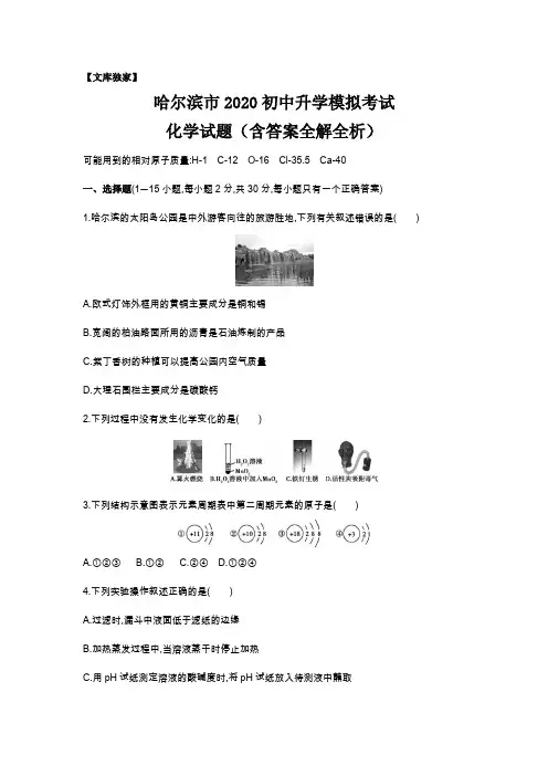 哈尔滨2020.中考化学综合模拟测试卷(含答案)