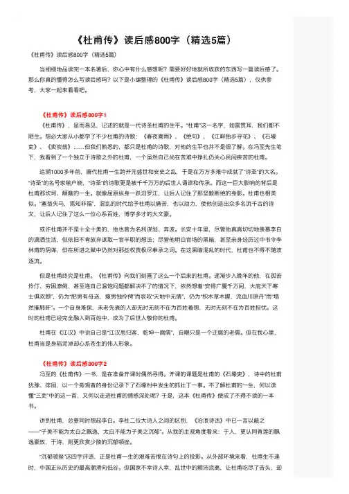 《杜甫传》读后感800字（精选5篇）