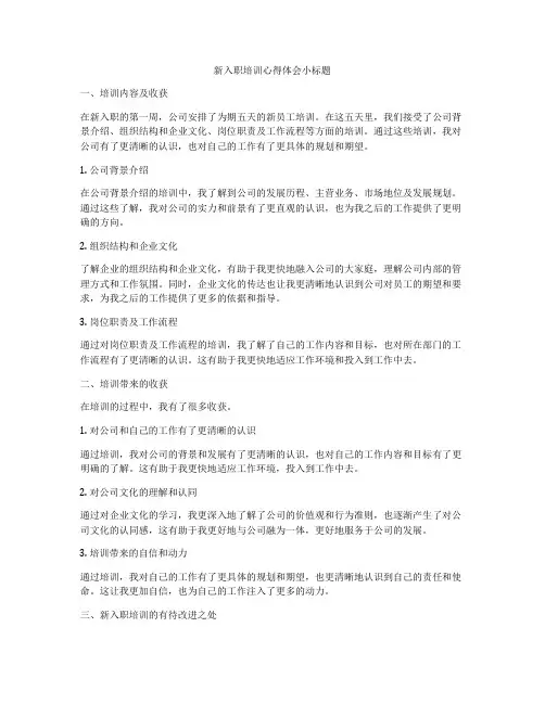 新入职培训心得体会小标题