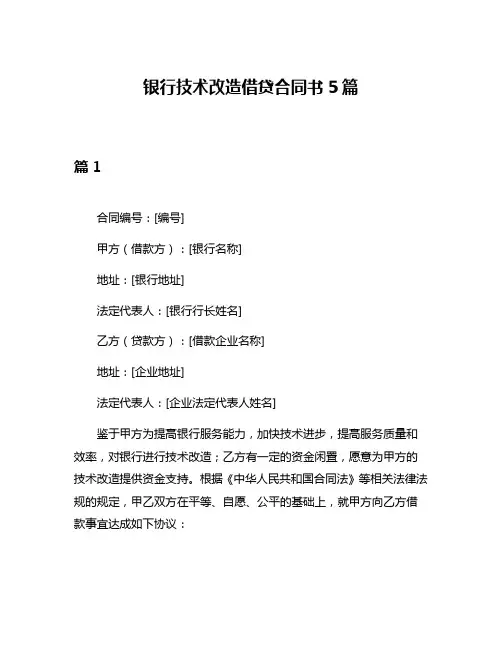 银行技术改造借贷合同书5篇
