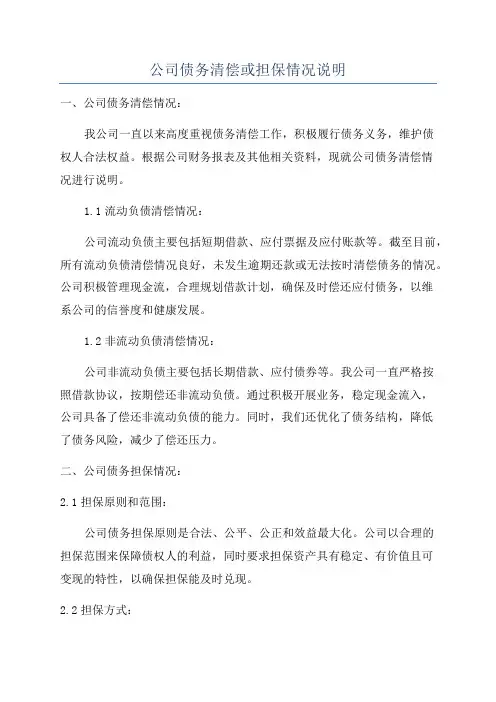 公司债务清偿或担保情况说明