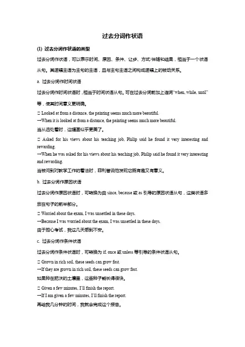 高中英语语法—过去分词作状语讲义+练习题