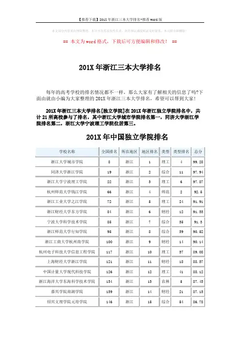 【推荐下载】201X年浙江三本大学排名-推荐word版 (3页)