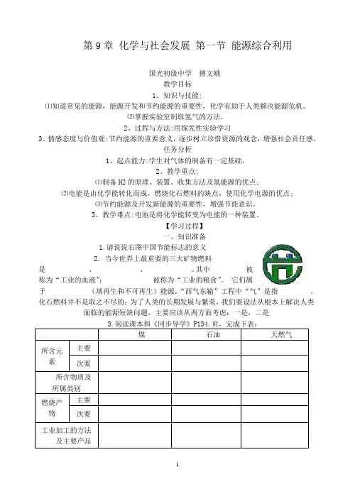 校级公开课《能源综合利用》教案