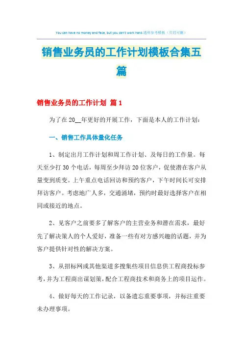 2021年销售业务员的工作计划模板合集五篇