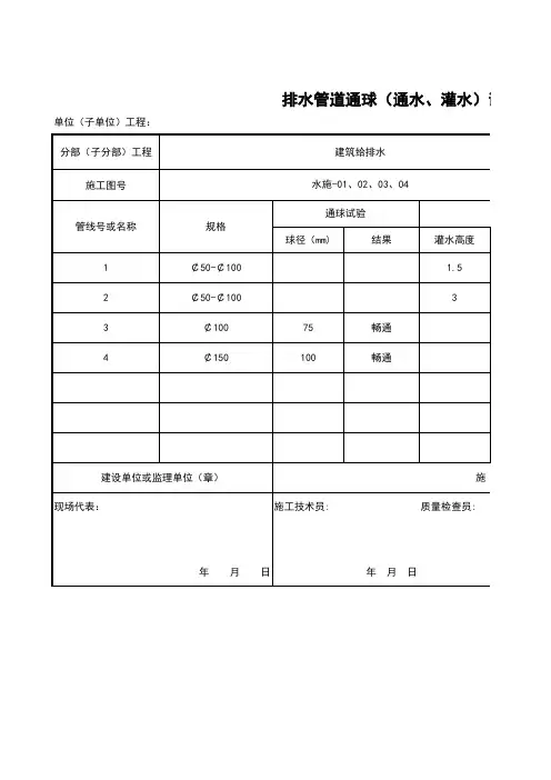 排水管道通球(通水、灌水)试验记录