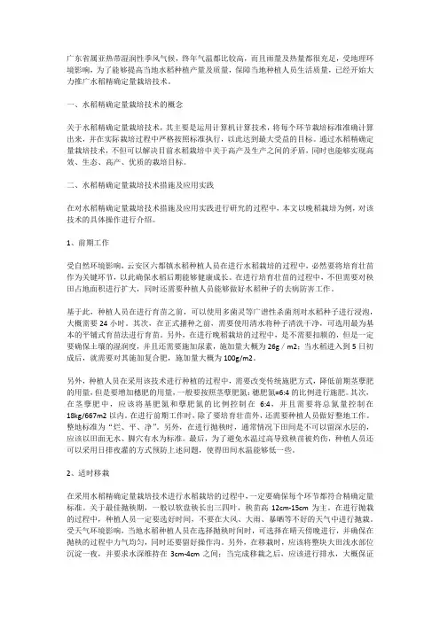 水稻的精确定量栽培技术及其应用