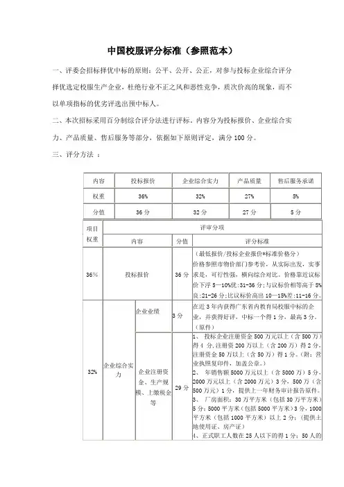 中国校服投标评分标准