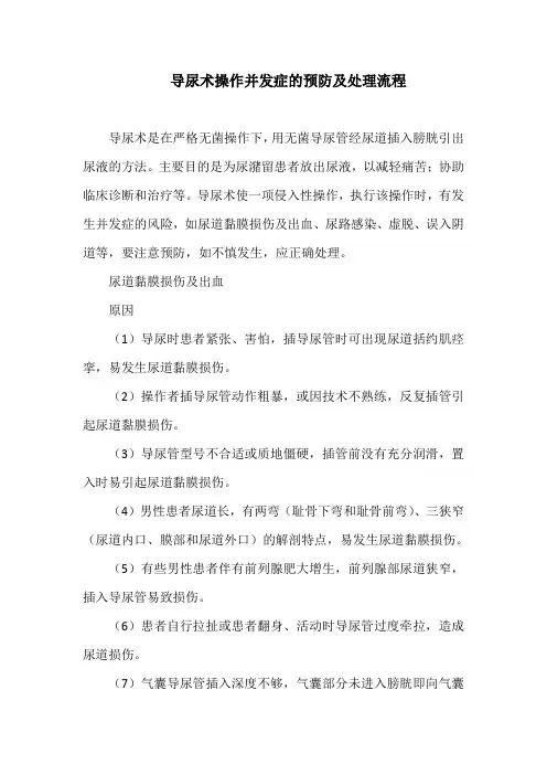 导尿术操作并发症的预防及处理流程