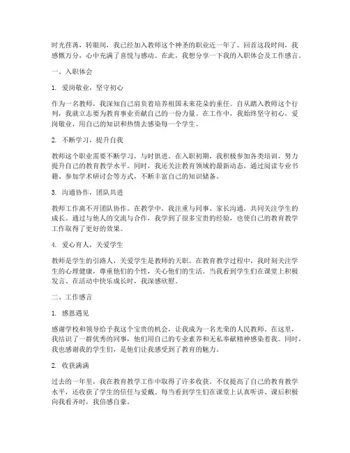 教师入职体会及工作感言