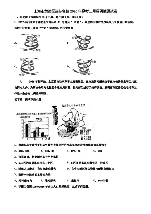 上海市黄浦区达标名校2020年高考二月调研地理试卷含解析