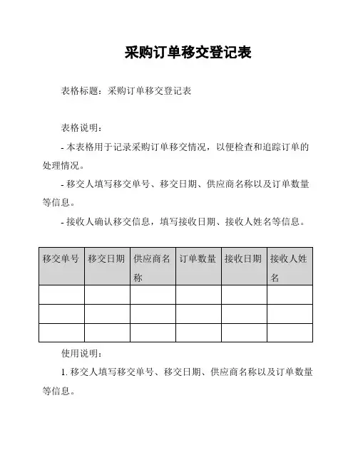 采购订单移交登记表