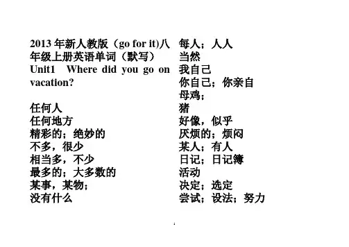 2013年新人教版(go_for_it)八年级上册英语单词(默写)