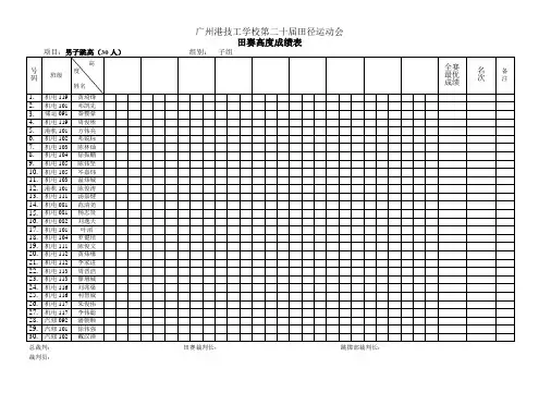 男子田赛高度成绩表