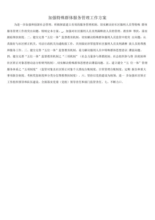 加强特殊群体服务管理工作方案