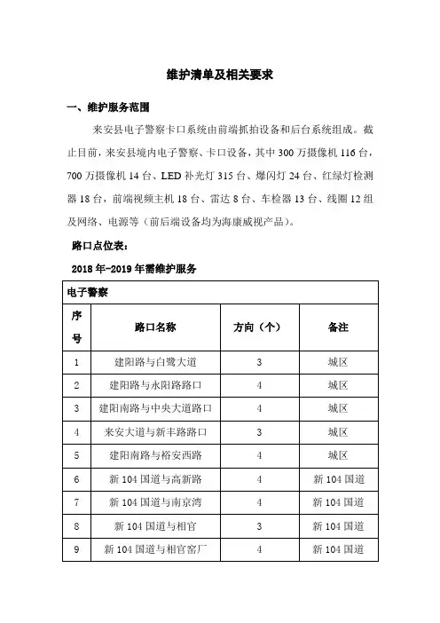 维护清单及相关要求