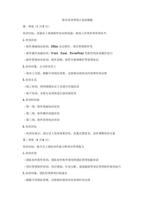 软件培训季度计划表模板