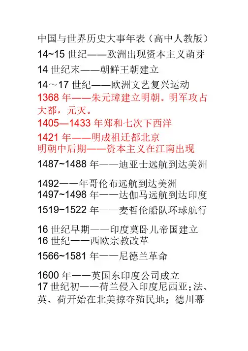 中国历史和世界历史大事年表（高中人教版）