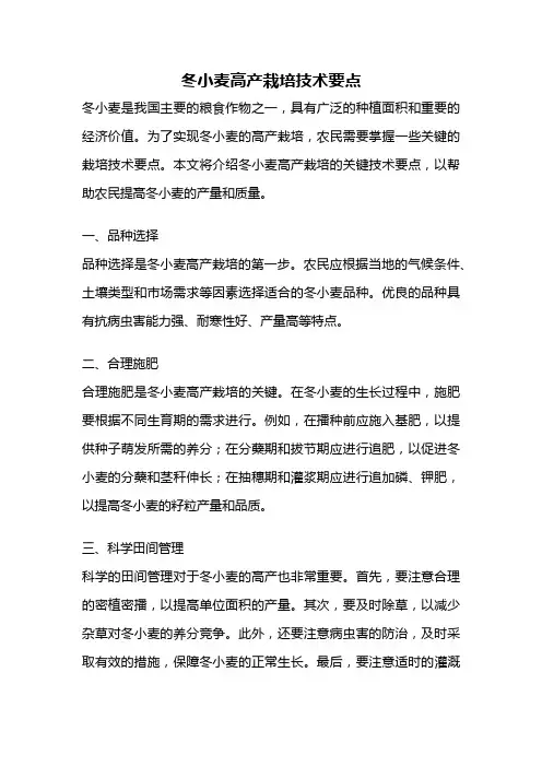 冬小麦高产栽培技术要点
