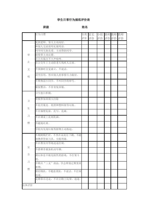 学生日常行为规范评价表