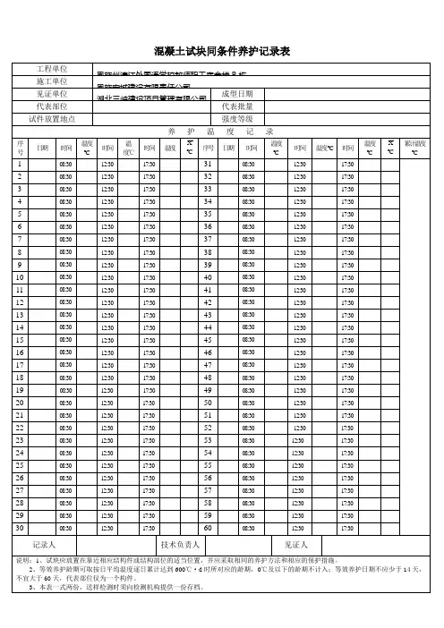 混凝土试块同条件养护记录表.doc