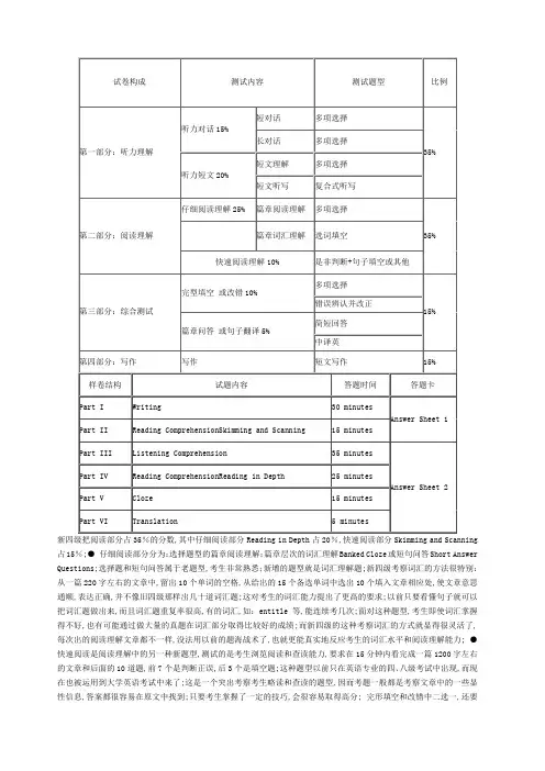 四级考试考卷构成