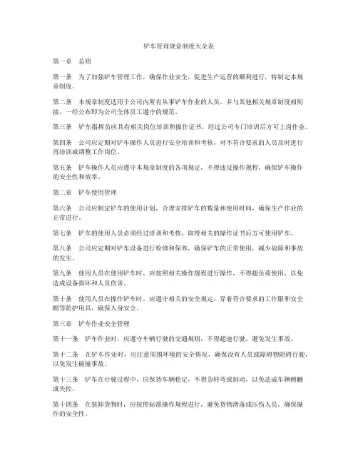 铲车管理规章制度大全表