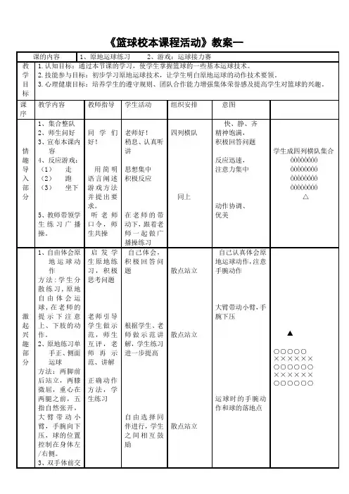 《篮球校本课程活动》教案(全套)