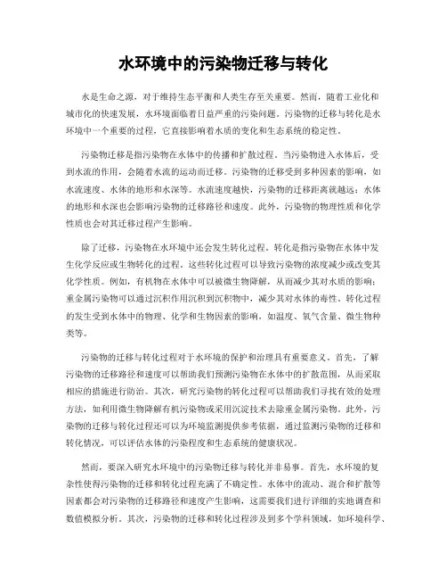 水环境中的污染物迁移与转化