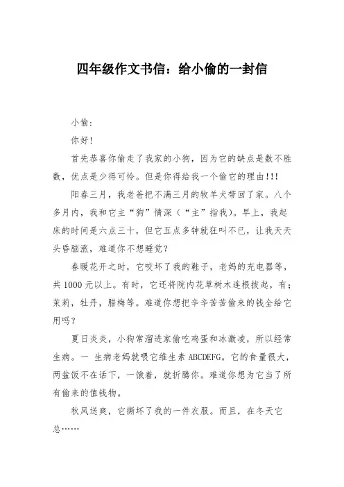 四年级作文书信：给小偷的一封信