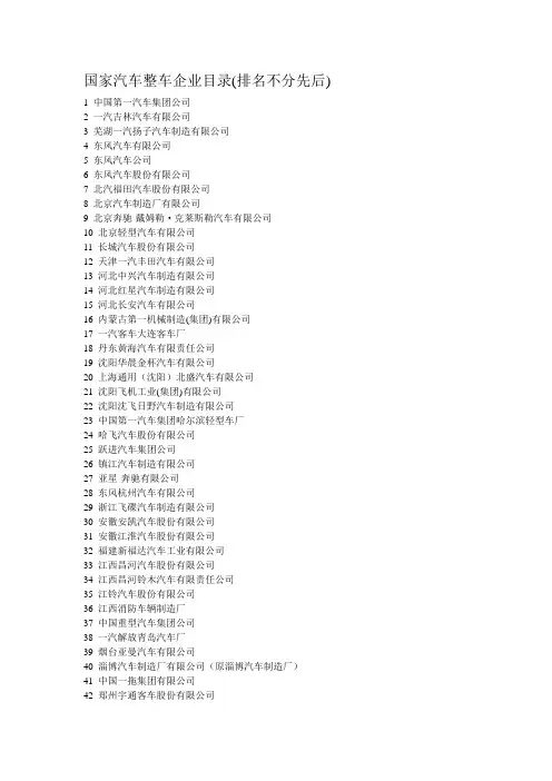 汽车整车企业名录