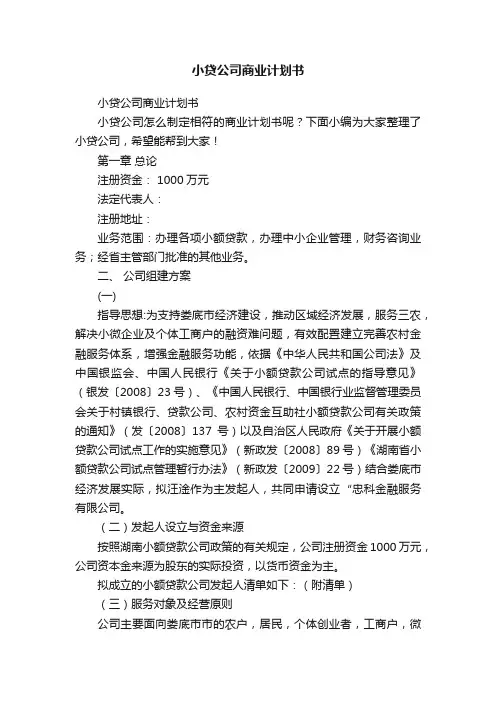 小贷公司商业计划书