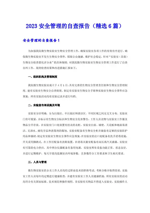 2023安全管理的自查报告(精选6篇)