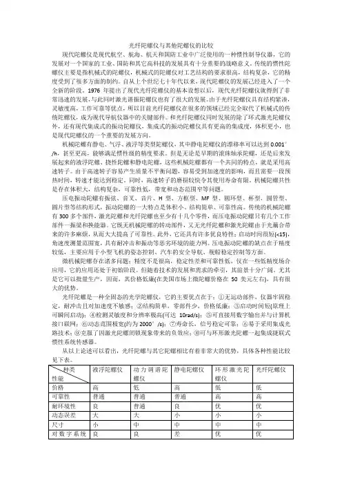 光纤陀螺仪与其他陀螺仪的比较